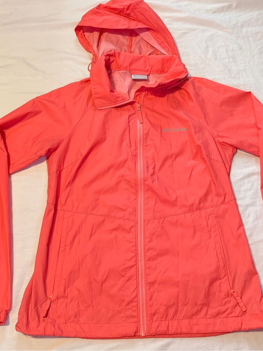 Columbia Women’s Hooded Rain Jacket Windbreaker Coral Pink Size S - Picture 4 of 9